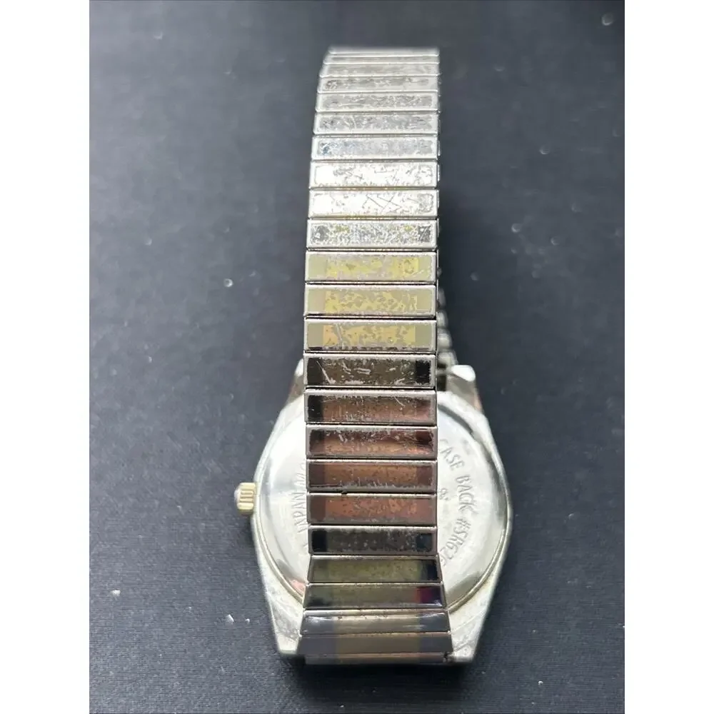 Two Tone Easy Read Military Time Stretch Band Quartz Watch